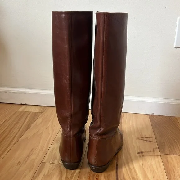 Vintage Nine West Q-Louisa 2 Brown Leather Flat Riding Boots Women’s Size 7.5 - Picture 4 of 14
